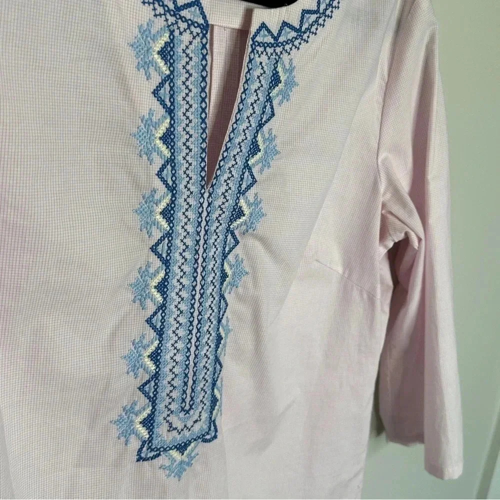 J McLaughlin Pink Cotton Embroidered Tunic Blouse‎ Top Size Medium Preppy Boho - Picture 14 of 14